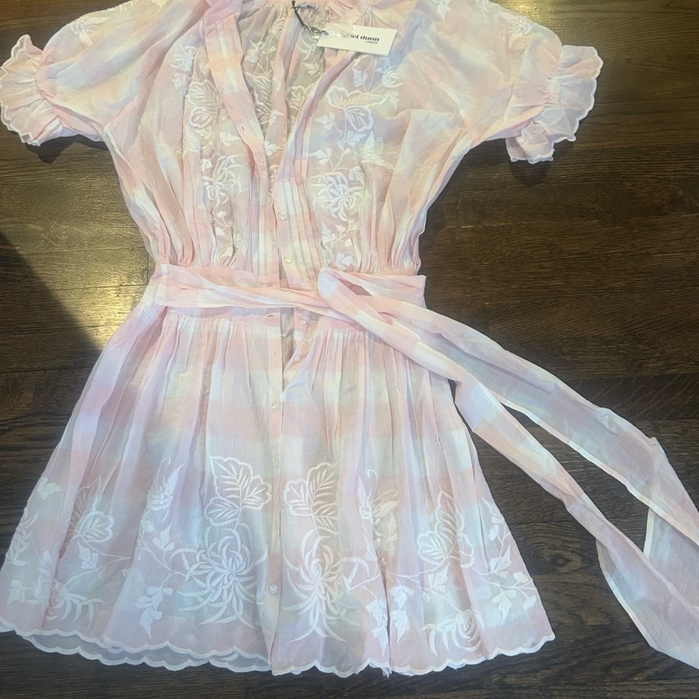 NWT Juliet Dunn Pink and White Mini Dress